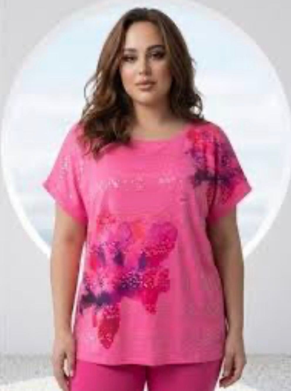 NEW Lane Bryant Knit Blouse Top Embellished Abstract Floral Pink 22 Art to Wear